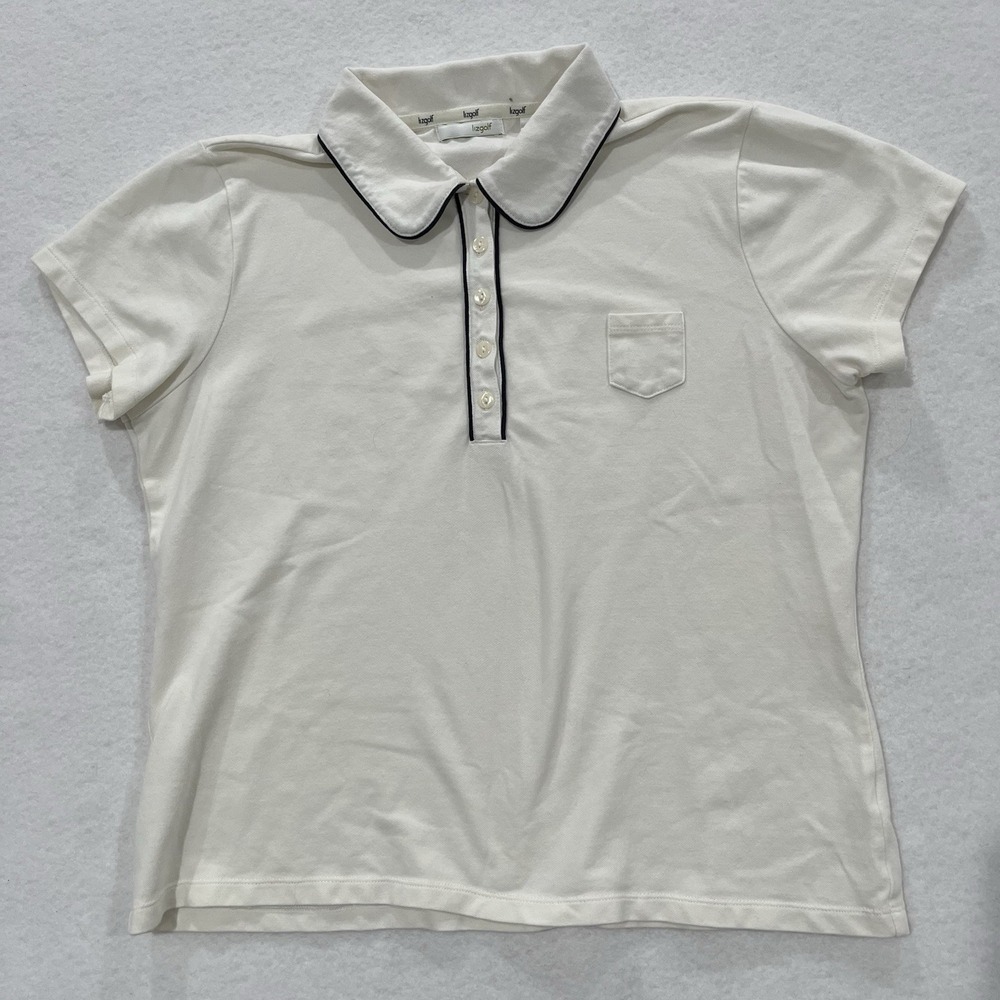 Liz Golf Ivory With Navy Trim Short Sleeve Polo Women's Golf Shirt Collar XL